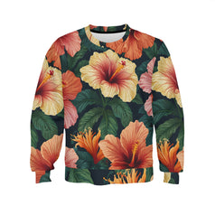 Hibiscus Tropical Pattern Crew Neck Sweater