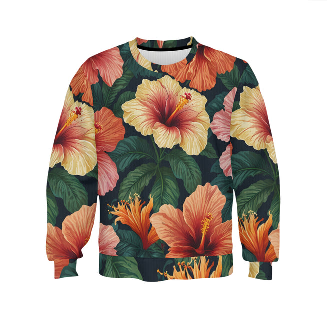 Hibiscus Tropical Pattern Crew Neck Sweater