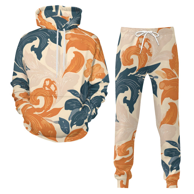 Orange Floral Men's Adult Hoodie Set