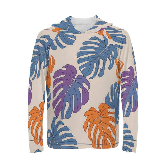 Bold Tropical Leaf Pattern Men's Sun Protection Long Sleeve Hoodie