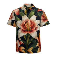 Lily Flower Pattern Men's Casual Short-Sleeved Shirt