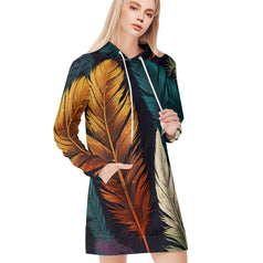 Elegant Feathers Women Long Sleeve Casual Hoodie Sweatshirt Dress