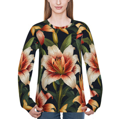 Lily Flower Pattern Women's Raglan Long Sleeved Sweatshirt