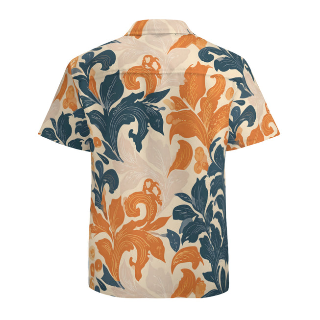 Orange Floral Men's Casual Short-Sleeved Shirt