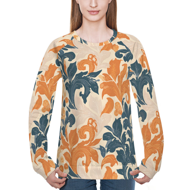 Orange Floral Women's Raglan Long Sleeved Sweatshirt