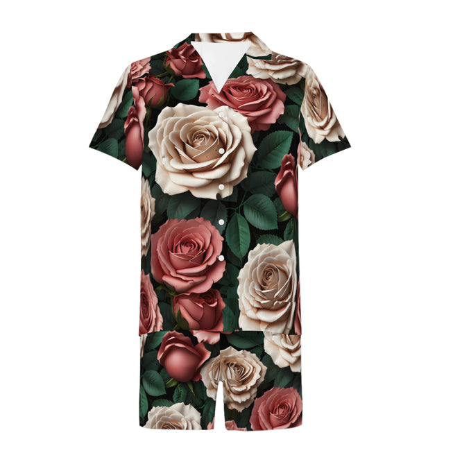 Rose Pattern Men's Shirt And Short Set