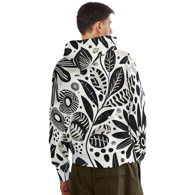 Black Floral Shapes Men's Adult Hoodie Set