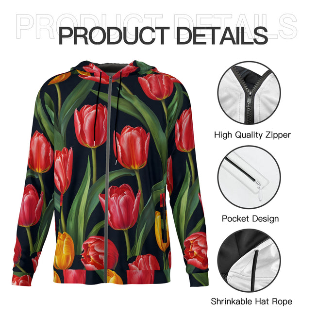 Tulip Pattern Zip Up Hoodie