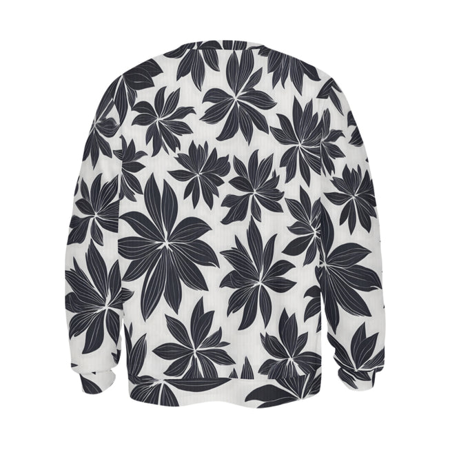 Black Floral Shapes Crew Neck Sweater