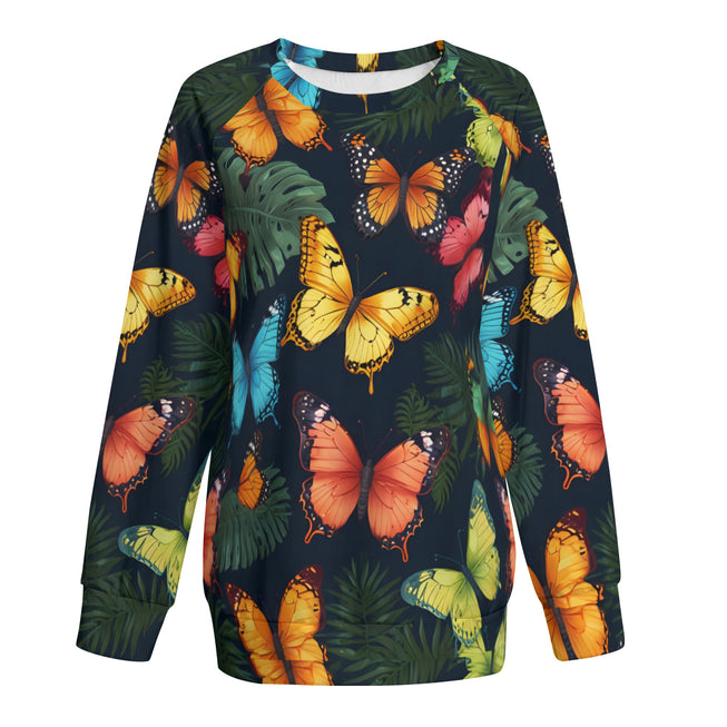 Tropical Butterfly Women's Raglan Long Sleeved Sweatshirt