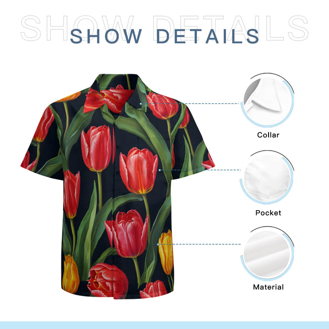 Tulip Pattern Men's Casual Short-Sleeved Shirt