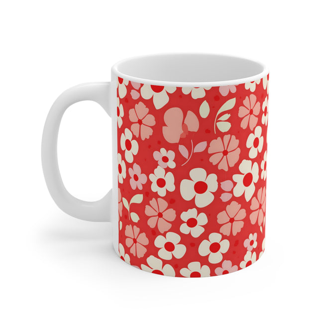 Red Floral Pattern Mug 11oz