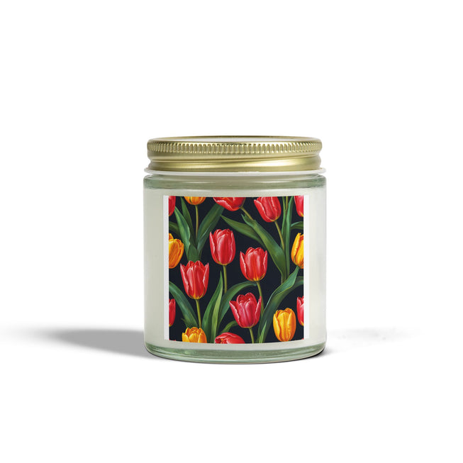 Tulip Flower Pattern Scented Coconut Apricot Candles (4oz, 9oz)