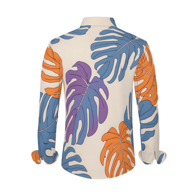 Bold Tropical Leaf Pattern Men's Classic Long-Sleeved Shirt