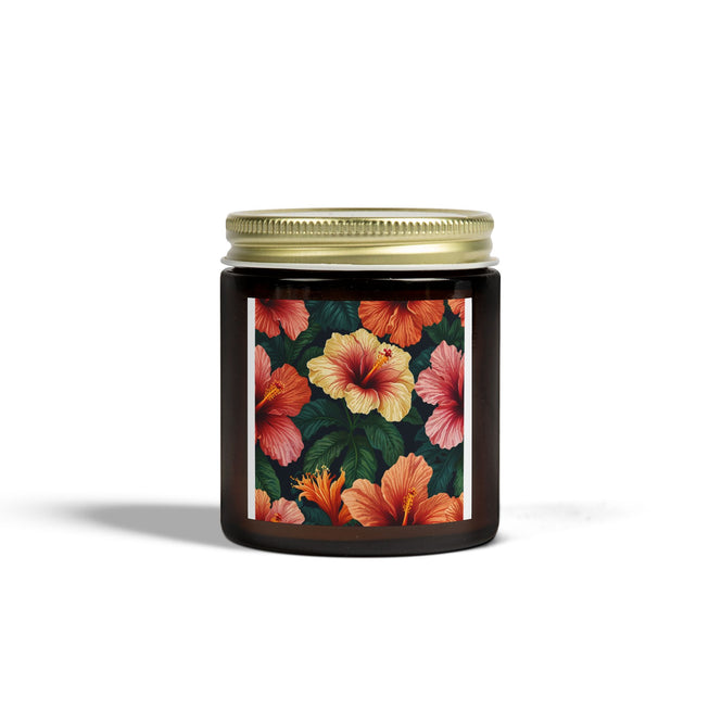 Hibiscus Tropical Pattern Scented Coconut Apricot Candles (4oz, 9oz)