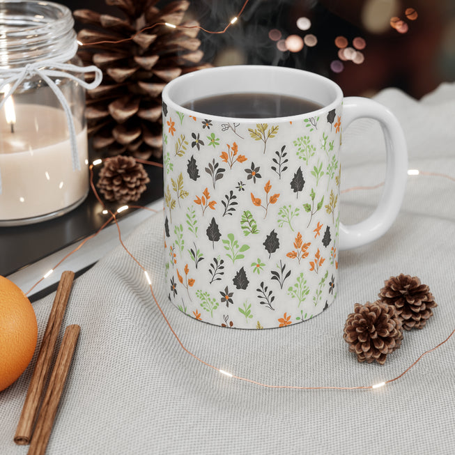 Green Black Floral Pattern Mug 11oz