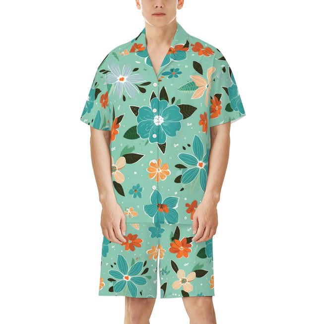 Floral Seamless Pattern Men's Shirt And Short Set