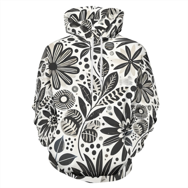 Black Floral Shapes Adult Hoodie