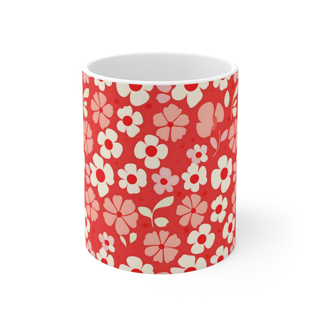 Red Floral Pattern Mug 11oz