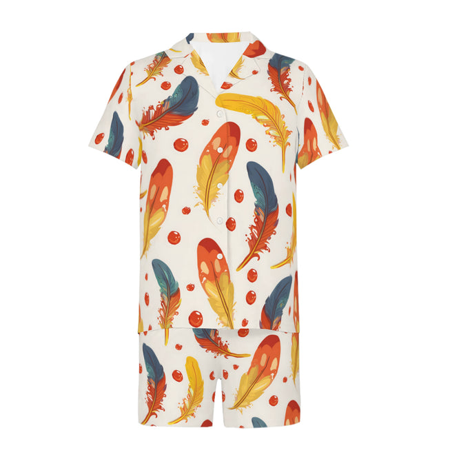 Vibrant Feathers Men's Shirt And Short Set