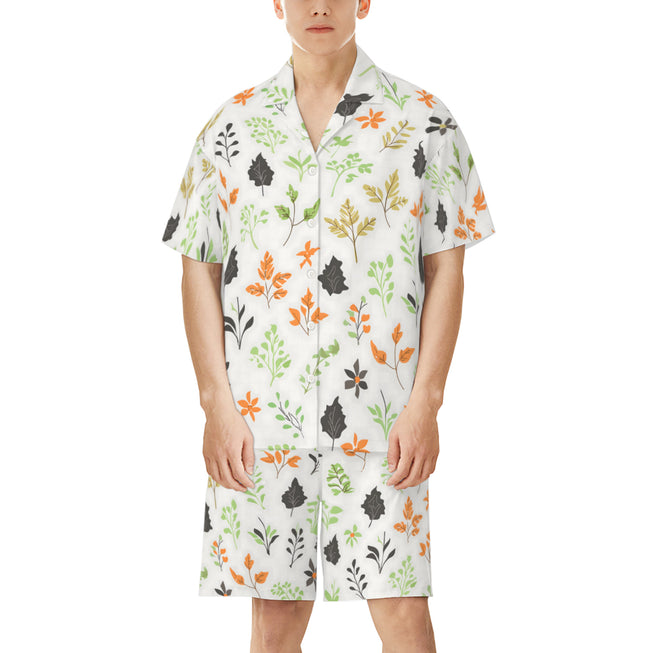 Green and Black Floral Men's Shirt And Short Set