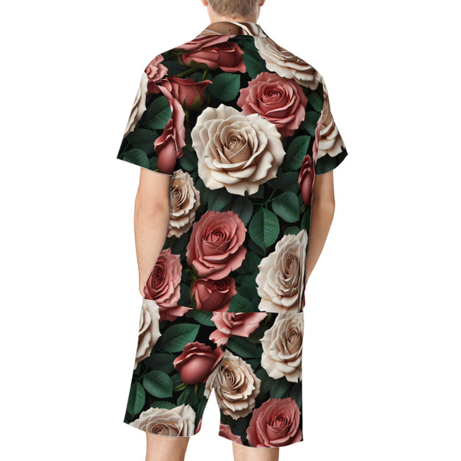 Rose Pattern Men's Shirt And Short Set