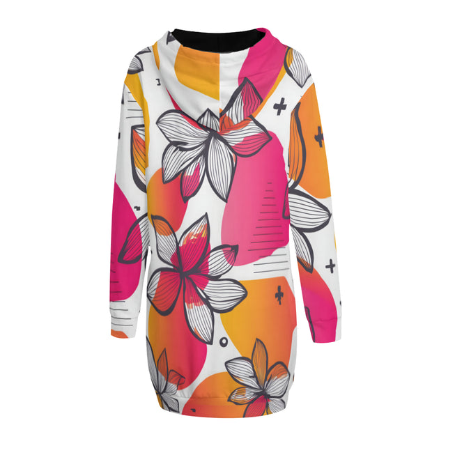 Floral Shapes Women Long Sleeve Casual Hoodie Sweatshirt Dress