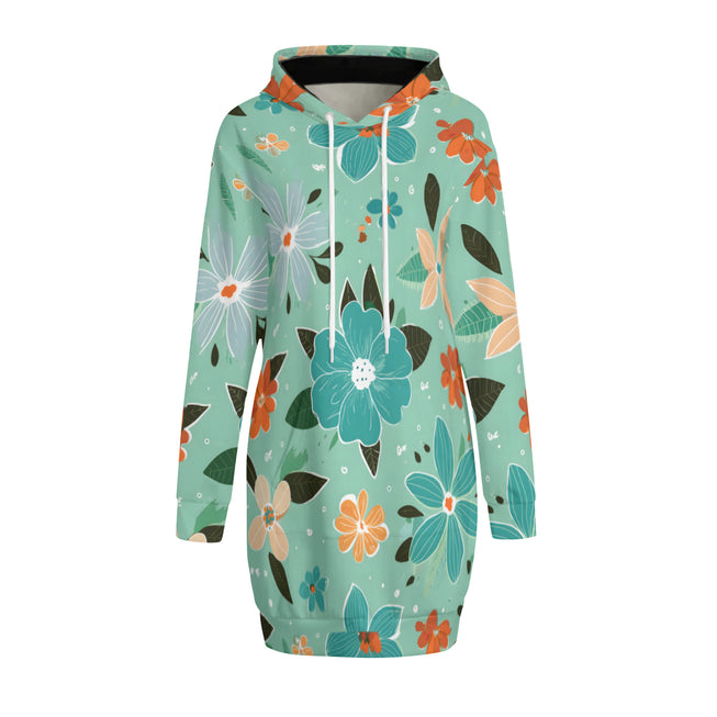 Floral Seamless Pattern Women Long Sleeve Casual Hoodie Sweatshirt Dress