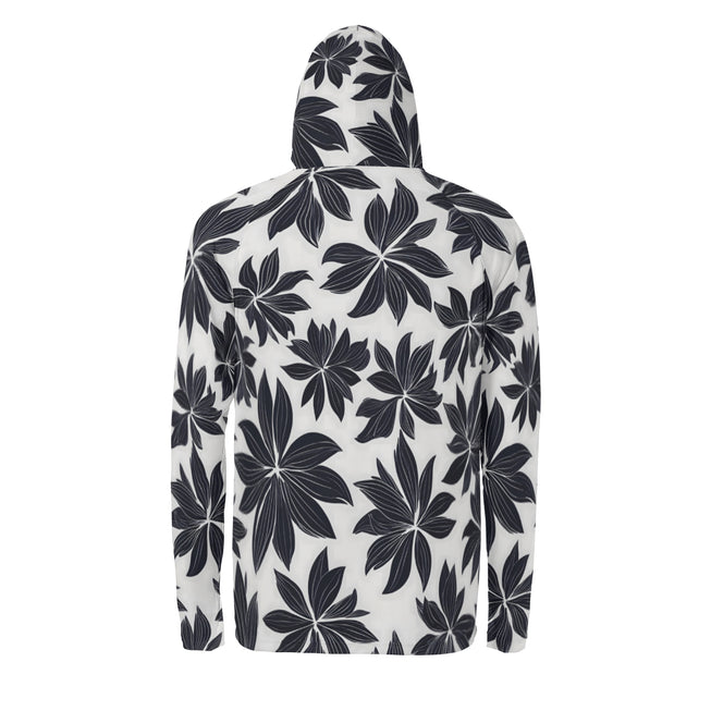 Black Floral Shapes Men's Sun Protection Long Sleeve Hoodie