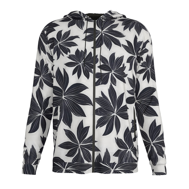 Black Floral Shapes Men's Zip Up Hoodie