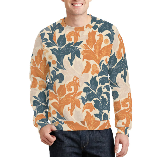 Orange Floral Crew Neck Sweater