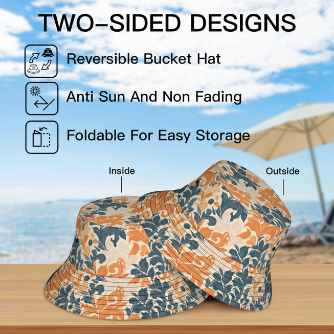 Orange Floral Double-Sided Polyester Unisex Bucket Hat