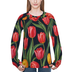 Tulip Pattern Women's Raglan Long Sleeved Sweatshirt