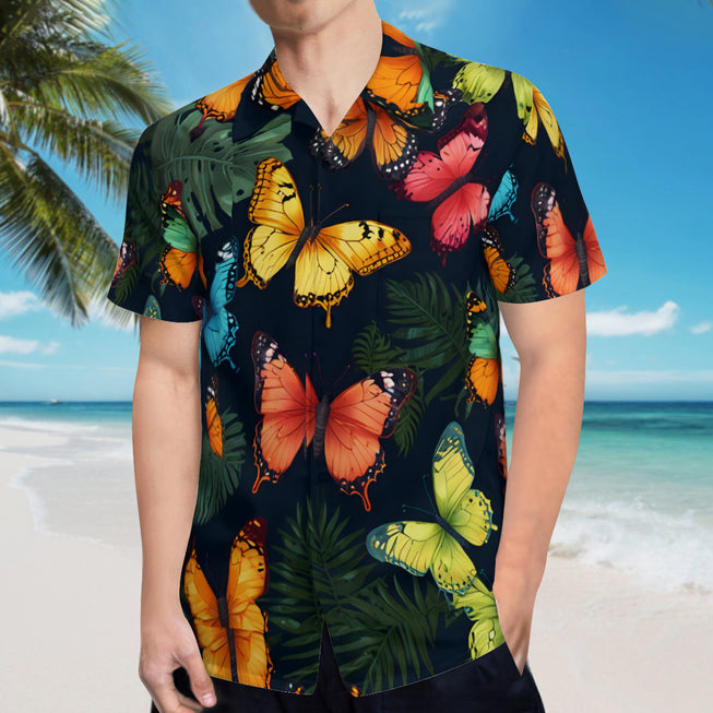 Tropical Butterfly Men's Casual Short-Sleeved Shirt