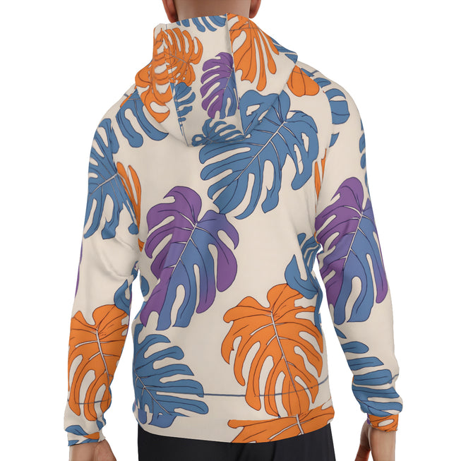 Bold Tropical Leaf Pattern Adult Zip Up Hoodie