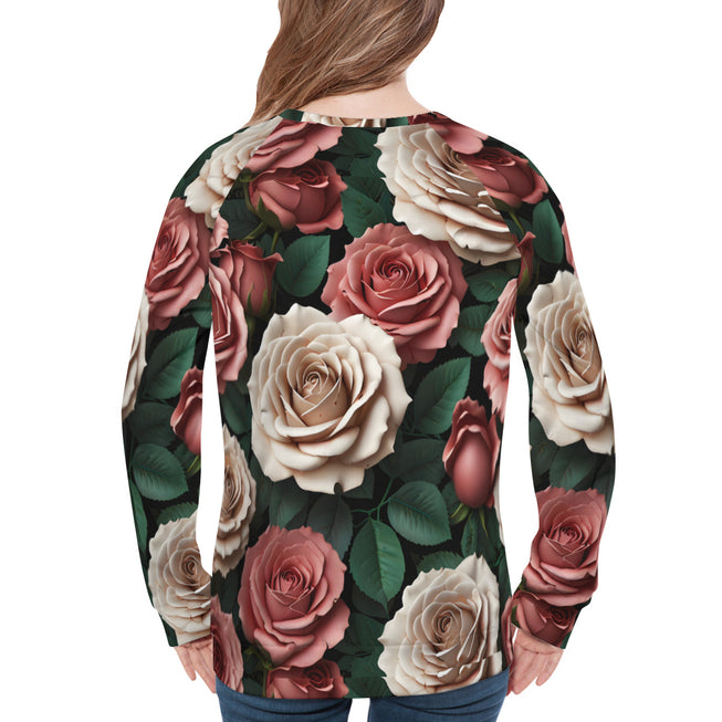 Rose Pattern Women's Raglan Long Sleeved Sweatshirt