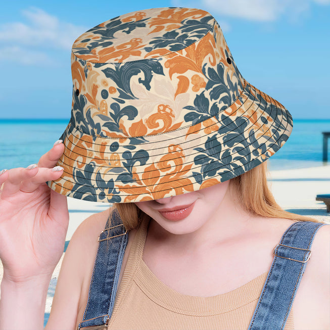 Orange Floral Double-Sided Polyester Unisex Bucket Hat