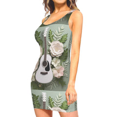 Floral Guitar Sleeveless Slim-Fit Euro-Size Tank Slip Dress