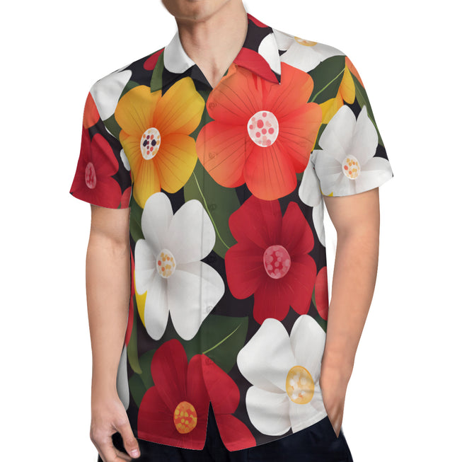 Floral Pattern Men's Casual Short-Sleeved Shirt