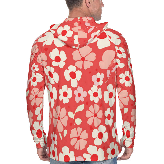 Red Floral Men's Sun Protection Long Sleeve Hoodie