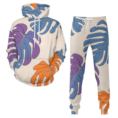 Bold Tropical Leaf Pattern Men's Adult Hoodie Set