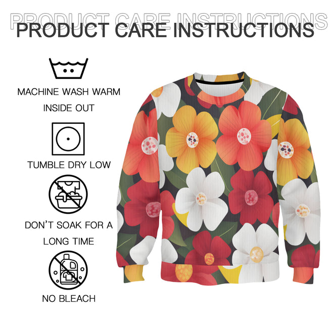 Floral Pattern Crew Neck Sweater