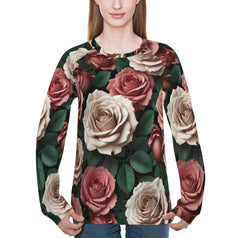 Rose Pattern Women's Raglan Long Sleeved Sweatshirt