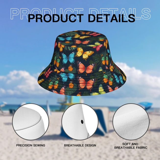 Tropical Butterfly Double-Sided Unisex Polyester Bucket Hat