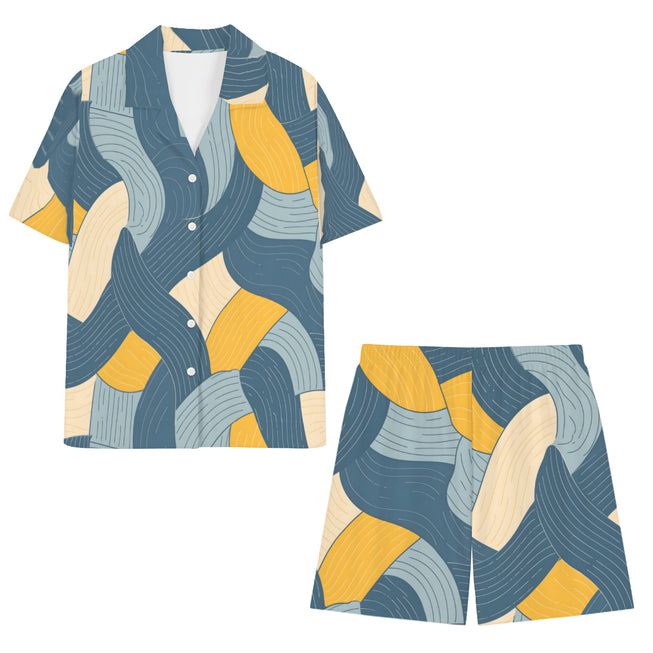 Abstract Orange And Blue Men's Shirt And Short Set