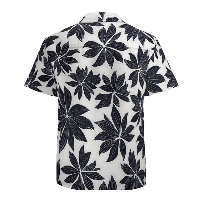 Black Floral Shapes Men's Casual Short-Sleeved Shirt