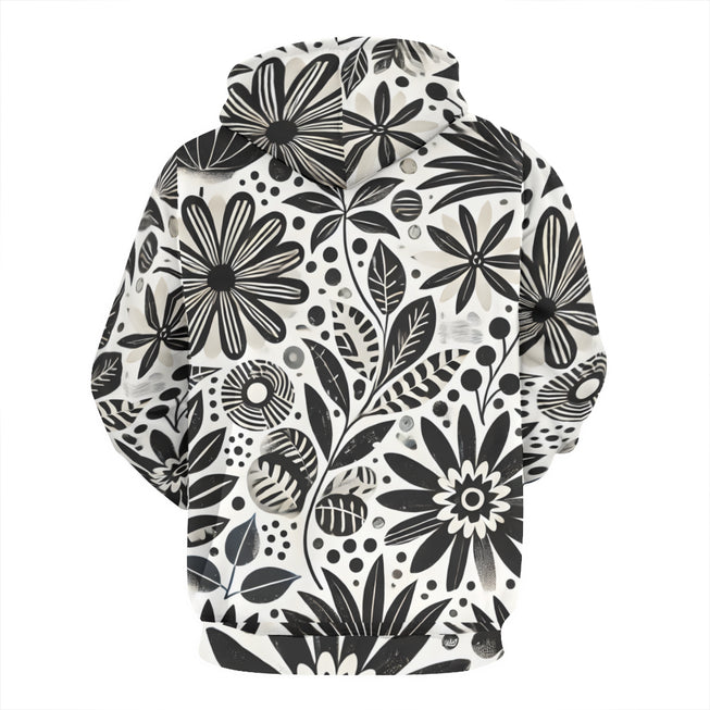 Black Floral Shapes Adult Hoodie