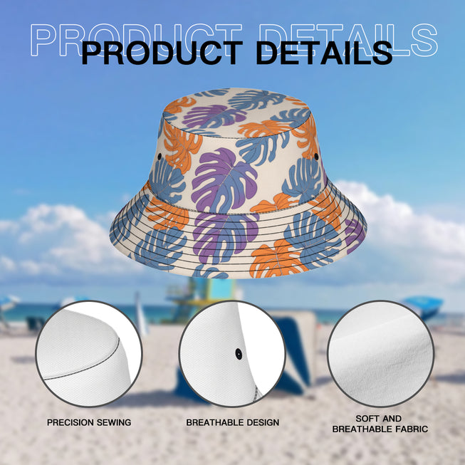 Bold Tropical Leaf Pattern Double Sided Unisex Polyester Bucket Hat