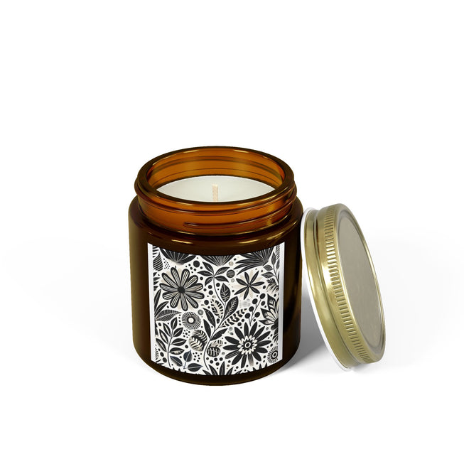 Black Flower Pattern Scented Coconut Apricot Candles (4oz, 9oz)