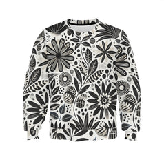 Black Floral Shapes Crew Neck Sweater